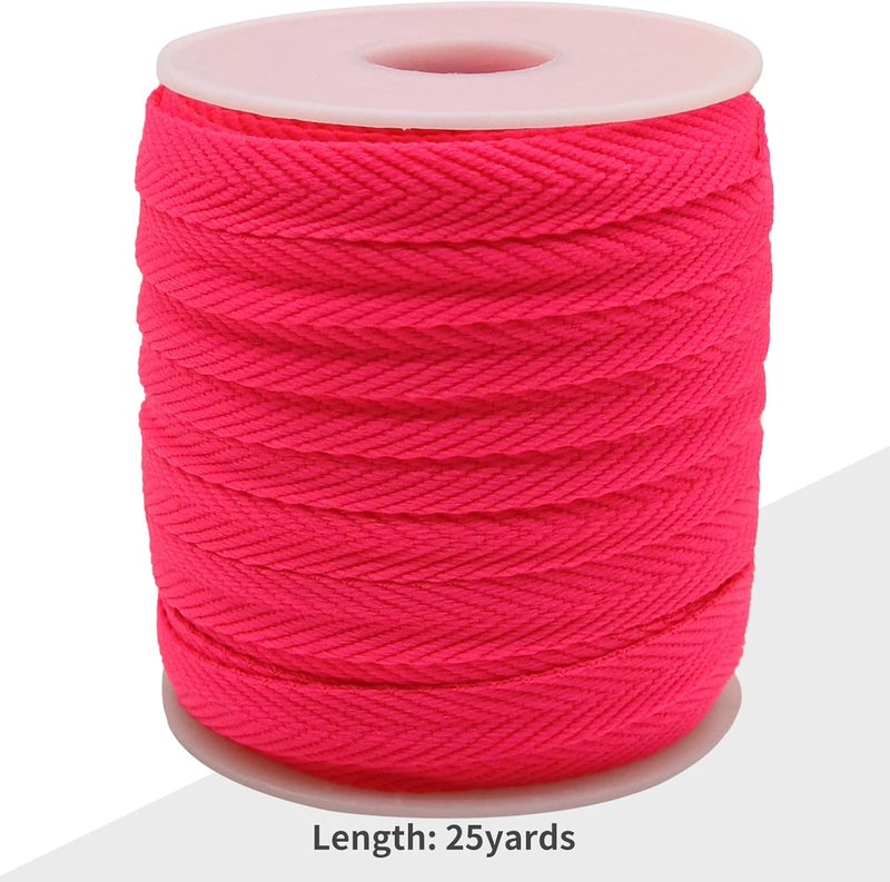 Evora 3/8 Inch Herringbone Twill Tape - 25 Yards Polyester Cotton Fabric Trim, 1mm Thick Durable Soft Webbing Strap for Sewing & Garment, Crafting- Flat Double Fold Bias Tape (Hot Pink 012) - Image 2